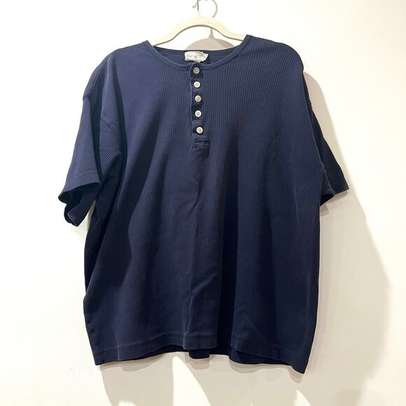 Vtg J Crew men’s Oarsman 100% cotton ribbed short sleeve Henley tee navy large - Picture 1 of 7